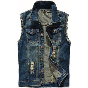 Kelmon Mouwloze jeans mannenvest met revers, Donkerblauw, L