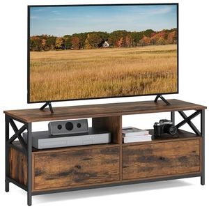 VASAGLE TV-kast, tv-toestel voor 55 inch tv woonkamer met 2 laden, 2 opbergplanken, 120 x 40 x 50 cm, stalen frame, industriële stijl, rustiek bruin en zwart LTV300B01
