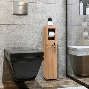 [en.casa] Badkamerkast Årjäng met toiletrol houder toiletkast midikast zijkast voor badkamer 65x15x12 cm houtkleurig