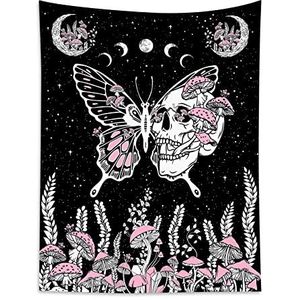 56 Muur Opknoping Schedel Trippy Vlinder Roze Planten Paddestoel Gothic Maan Tapijt Zachte Decoratie Tapijt Esthetisch Wandtapijt Voor Party Familie Woonkamer 130x152cm