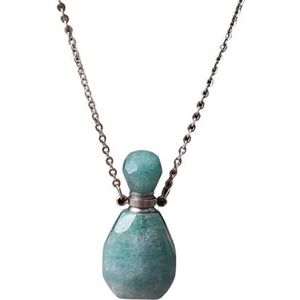 Women Silvery Gold Crystal Perfume Bottle Pendant Necklace, Natural White Jades Essential Oil Jewelry For Women (Color : Malaysia Jade Silver)