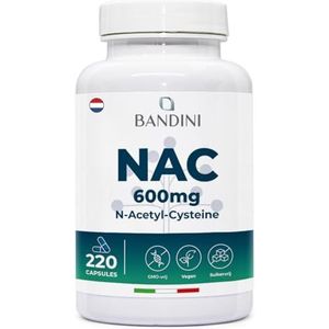 Bandini® NAC N-Acetyl-Cysteïne 220 Capsules 600mg (+7 Maanden), Glutathion Precursor, Acetylcysteïne 600mg, 1 Capsule per Dag, Hoge Dosis N Acetyl Cysteïne Verhoogd, 100% Vegan Supplement