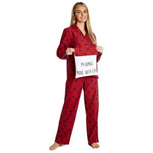 CityComfort Pyjama's voor dames, pyjama met knopen voor dames, pyjama van geborsteld katoen, Rood, M