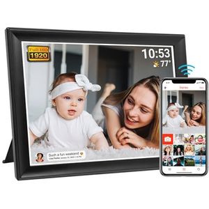 Frameo Digitale fotolijst, wifi, 64 GB, 10,5 inch, 1920 x 1280 FHD IPS lcd-touchscreen, automatische rotatie, ondersteuning SD-kaart/USB, 2,4/5 GHz, delen van foto's/video's direct via de Frameo-app