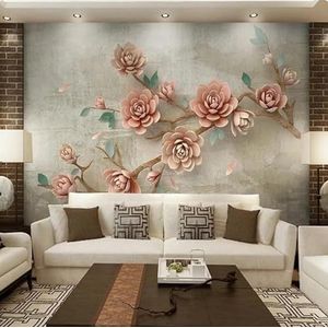 3D Vintage Roze Bloesemtakken 3D Behang Huis Kantoor Home Eetkamer Bank Slaapkamer Woonkamer TV Achtergrond Muur-150cm×105cm