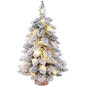 Plcnn 18 ""Pre-Lit Kunstmatige Mini Kerstboom, Tafelblad Sneeuw Gestroomde Kerstboom Kerstboom Kerstboom Met Lichten voor Home Decor