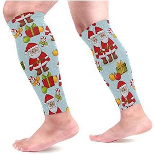 EZIOLY Kerstkerstman sport kalf compressie mouwen been compressie sokken kuitbeschermer voor hardlopen, fietsen, moederschap, reizen, verpleegkundigen