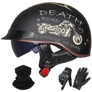Vintage Motorhelm In Duitse Stijl, ECE 22.06 Goedgekeurd, Open Motorhelm, Retro Halve Helm met Zonneklep voor Volwassenen, Mannen en Vrouwen I-2,M (55-56cm)