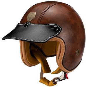 Motor 3/4 Helm ECE/DOT Goedgekeurd, Lederen Jet Style Helmen Mannen Vrouwen, Locomotief Off Road Helm, Motorfiets Open Helm Met Vizier, Bromfiets Chopper Scooter (Color : H, Size : XL=61-62cm)