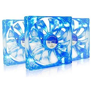 AABCOOLING Super Silent Fan 14 Blue – ventilator 140 mm voor pc-behuizing met blauwe led, 12 V, 4 anti-vibratiepads, 14 cm, 8,6 dB (A), 80 m³/h, 3 stuks