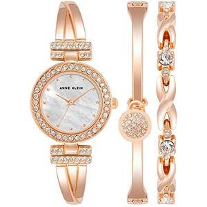 Anne Klein Vrouwen Premium Crystal Accented Bangle Horloge en Armband Set, roze, Japans