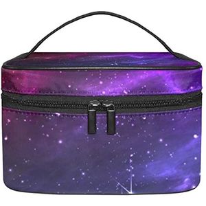 Blauw gloeiend paard eenhoorn make-up tas voor vrouwen meisjes cosmetische tassen met handvat reizen make-up organizer tas, Kleurrijke buitenruimte, 8.9x5.9x5.4 Inches, Make-up zakje