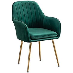 GEIRONV 1 stks zachte fluwelen eetkamerstoel, met armleuningen rugleuning make-up stoel metalen stoelbenen voor eetkamer stoelen Eetstoelen (Color : Green)