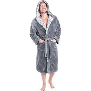 CityComfort badjas voor heren, behaaglijke fleece, ochtendjas met capuchon en zakken, warme kamerjas van pluche, lang, zachte saunajas voor plezier en vakantie, zachte badjas, cadeau voor mannen, grijs, M