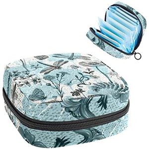 Libellen Bloem Print Periode Tas voor Tiener Meisjes Vrouwen Dame, Maandverband Opbergtas met Rits Nylon Draagbare Opslag Menstruatie Pad Tas