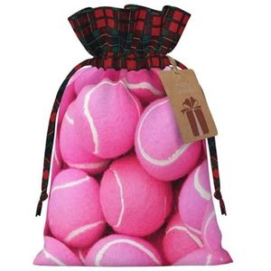 Felroze tennisballen herbruikbare geschenktas-trekkoord kerstgeschenktas, perfect voor feestelijke seizoenen, kunst & ambachtelijke tas