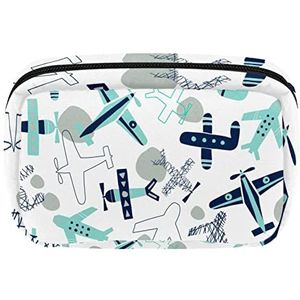 Cartoon vliegtuig patroon reizen gepersonaliseerde make-up tas cosmetische tas toilettas voor vrouwen en meisjes, Meerkleurig, 17.5x7x10.5cm/6.9x4.1x2.8in