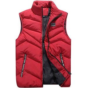 AnyuA Herenvest met zakken, gewatteerd vest, outdoorvest met opstaande kraag, rood, M