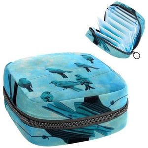 MUOOUM Vogels Blauwe Hemel Schilderij Maandverband Opbergtas Menstruatie Pad Tas Draagbare Menstruatie Cup Pouch met Rits voor Tiener Meisjes Vrouwen Dames