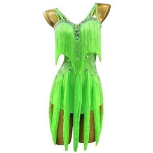 Tytyozay Vrouwen V-hals Latijns-Amerikaanse dansjurk, Volwassen kinderen Kwastje Wedstrijdkostuum Strass Rugloze Prestatiekleding Latijnse rok voor Samba Tango Cha Cha Jurken,Rood,L