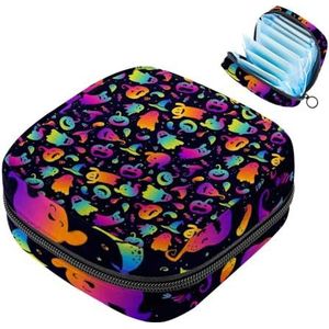 MUOOUM Opbergtas voor maandverband, neon griezelige pompoen Halloween menstruatiecup zakje, draagbare maandverband opbergzakken vrouwelijke menstruatie eerste menstruatie tas voor tienermeisjes