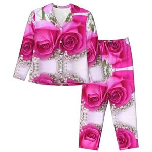 JEJEA roze roze 1 print Comfy 2 Stuk Nachtkleding Lounge Set Pyjama Set Lange Mouw Nachtkleding Nachtkleding Nachtkleding, Zwart, S