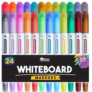 SmartPanda Whiteboardstiften, whiteboardstiften, afwisbaar, dubbele punt, medium en fijn, uitwisbare stiften, niet-permanente marker, whiteboardmarker, set van 24