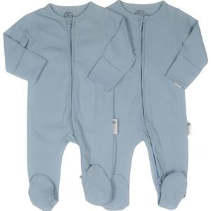 AdoraCub Set van 2 slaappakjes voor baby's, 2-weg ritssluitingen, biologisch katoen, wit, roze met liefdeshart en blauw, zacht, comfortabel, ademend | Pasgeboren maat tot 2 jaar | Verpakt in
