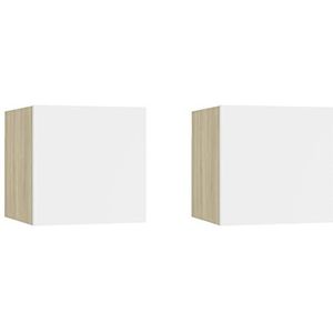 AUUIJKJF Tafels Nachtkastjes 2 stuks Wit & Sonoma Eiken 30.5x30x30 cm Engineered Houten Meubels