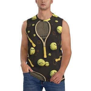 Tanktop voor heren, mouwloos T-shirt, grappige tennisrackets en tennisballen, ademend, sneldrogend, bodybuilding, atletische zomertraining, tanktops, 3 D, S