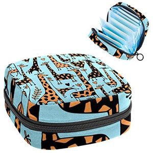 Periode Pouch Draagbare Tampon Opbergtas,Tampon Houder voor Portemonnee Vrouwelijke Product Organizer,Blauwe Giraffe, Meerkleurig, 4.7x6.6x6.6 in/12x17x17 cm