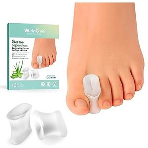 Welnove Teenscheider, aloë vera, 12 stuks siliconen teenspreiders, uienpads voor het recht maken van overlappende tenen, eelt