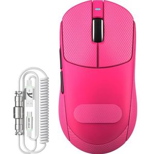 ATTACK SHARK X8 PLUS Draadloze Gaming Muis met C06 Ultra LED-Kabel, 55g SUPERLICHT, Voor Grote Handen, PixArt PAW3395PRO Sensor, BT/2.4G/USB, 40000 DPI, 500mAh Batterij (Bessenrood&plakband)