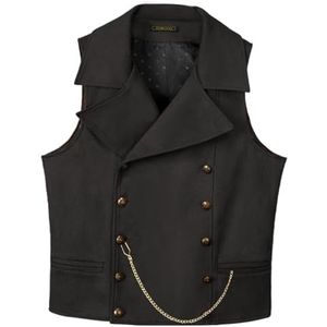 AeoTeokey Gilet voor heren, suède kostuumvest, van kunstleer, met een dubbele rij knopen, grote revers, klassiek cowboy vest, zwart, S