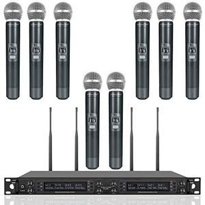 Phenyx Pro 8-kanaals draadloos microfoonsysteem, 8 dynamische microfoons, autoscan, 8 x 40 verstelbare UHF-kanalen, 328 ft, ideaal voor zang, kerk, karaoke (PTU-6000-8H)