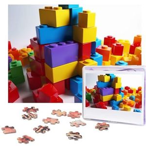 Kleurrijke bouwstenen puzzels 500 stuks gepersonaliseerde legpuzzels voor volwassenen gepersonaliseerde foto met opbergtas puzzel houten foto's puzzel voor familie woondecoratie (51,8 cm x 38 cm)