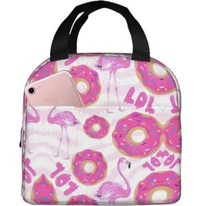 SUUNNY Flamingo en Donuts Print Geïsoleerde Lunch Bag Tote Bag, Warmte Lunchbox Koelere Thermische Tas voor Werk