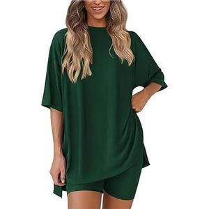Zomerse stijl, losse en modieuze effen kleur, elegante casual shorts, korte broek, tweedelige set for dames(Dark Green,4XL)