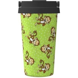 Groene slimme aap print reizen koffiemok lekvrije thermosbeker geïsoleerde beker voor kantoor camping