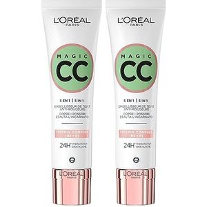 L'Oréal Paris Magic CC Cream 24H Hydraterende Anti-Redness Groene Crème 5in1 Universele Schaduw Langhoudend Fluweelzacht Huideffect - 2 x 30ml flesjes