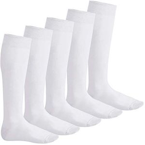 Footstar Everyday! kniekousen voor dames en heren, kniekousen (5 paar), klassieke kousen van katoen, wit, 39-42 EU