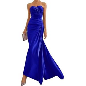 Satijnen bruidsmeisjesjurk voor dames, voor bruiloft, zeemeermin, galajurken, plooien, cocktailjurk, grote maten, koningsblauw, 32
