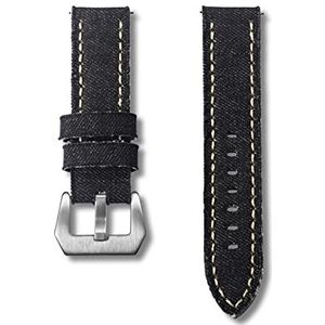 LUGEMA Canvas Horlogebanden Quick Release Premium Denim Twee Stukken Horlogebandjes Mat Stalen Gesp 20mm 22mm 24mm (Color : Black, Size : 22mm)