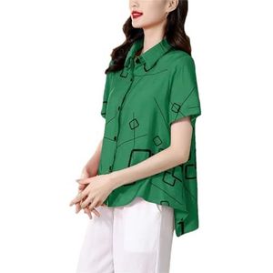 Dvbfufv Dames zomer knoop omgeslagen kraag print korte mouwen cardigan shirt dames casual vintage tops, En8, XL
