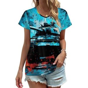 Retro Splash Art Tank Dames V-hals T-shirts Leuke Grafische Korte Mouw Casual Tee Tops XL