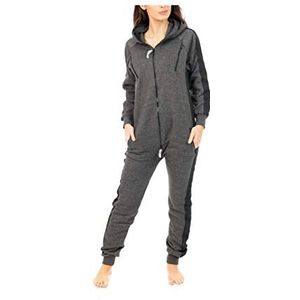 Juicy Trendz® Womens Onesie Dames Hooded Jumpsuit Een Stuk Pyjama Unisex Slaappak, D3-houtskool/ Zwart, S