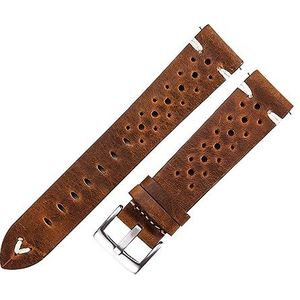 LUGEMA Lederen Horlogeband Riem Unisex Handgemaakte Vintage Poreuze 18 20 22mm Lederen Band Bruine Olie Wax Lederen Horlogeband Snel Vrijgeven (Color : Brown-Silver clasp, Size : 20mm)