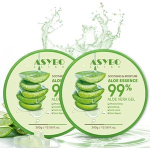 ASYBO 300 x 2 ml aloë vera gel – 99% pure aloë vera vochtinbrengende crème voor gezicht en lichaam, natuurlijke aloë crème voor droge huid, zonnebrand, acne