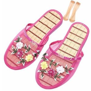 Chinese Mesh Slippers Voor Vrouwen, Vrouwen Bloemen Kralen Ademende Mesh Chinese Sandaal Slippers (Color : Pink, Size : 41 EU)