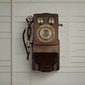 Retro wandtelefoon, vintage draaibare vaste telefoons, oude bedrade telefoon met mechanische / elektronische beltoon voor keuken, huis, school, kantoor, rood